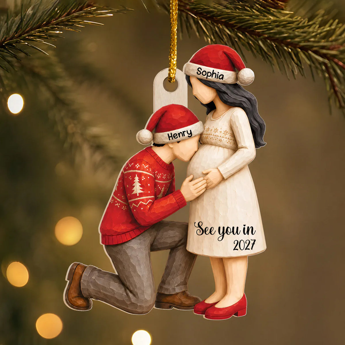 See You Soon - Personalized Acrylic Ornament, Expecting Parents Baby Bump Christmas Keepsake Gift