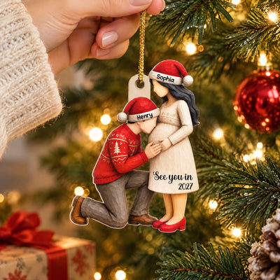 See You Soon - Personalized Acrylic Ornament, Expecting Parents Baby Bump Christmas Keepsake Gift