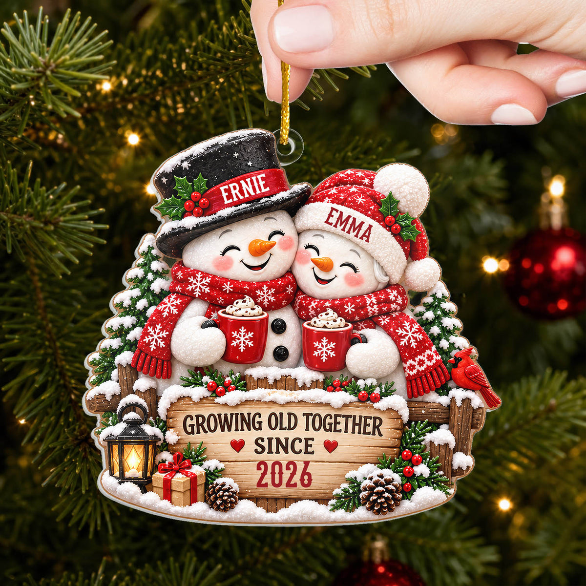 Snowman Couple- Personalized Acrylic Ornament,  Cocoa Christmas Couple, Gift For Him/Her