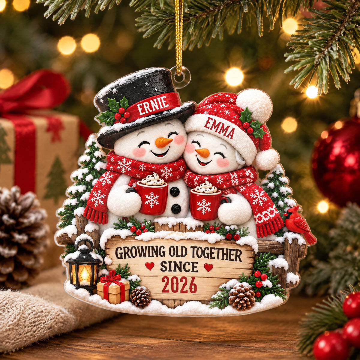 Snowman Couple- Personalized Acrylic Ornament,  Cocoa Christmas Couple, Gift For Him/Her