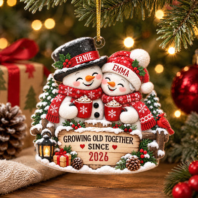 Snowman Couple- Personalized Acrylic Ornament,  Cocoa Christmas Couple, Gift For Him/Her