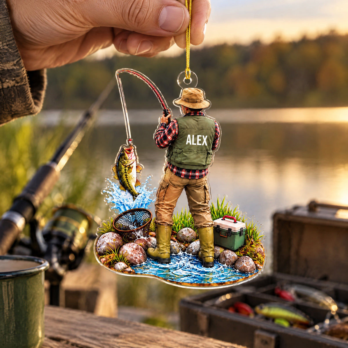 Fishing Is My Therapy - Personalized Acrylic Ornament, Custom Name Angler Keepsake, Fishing Gift