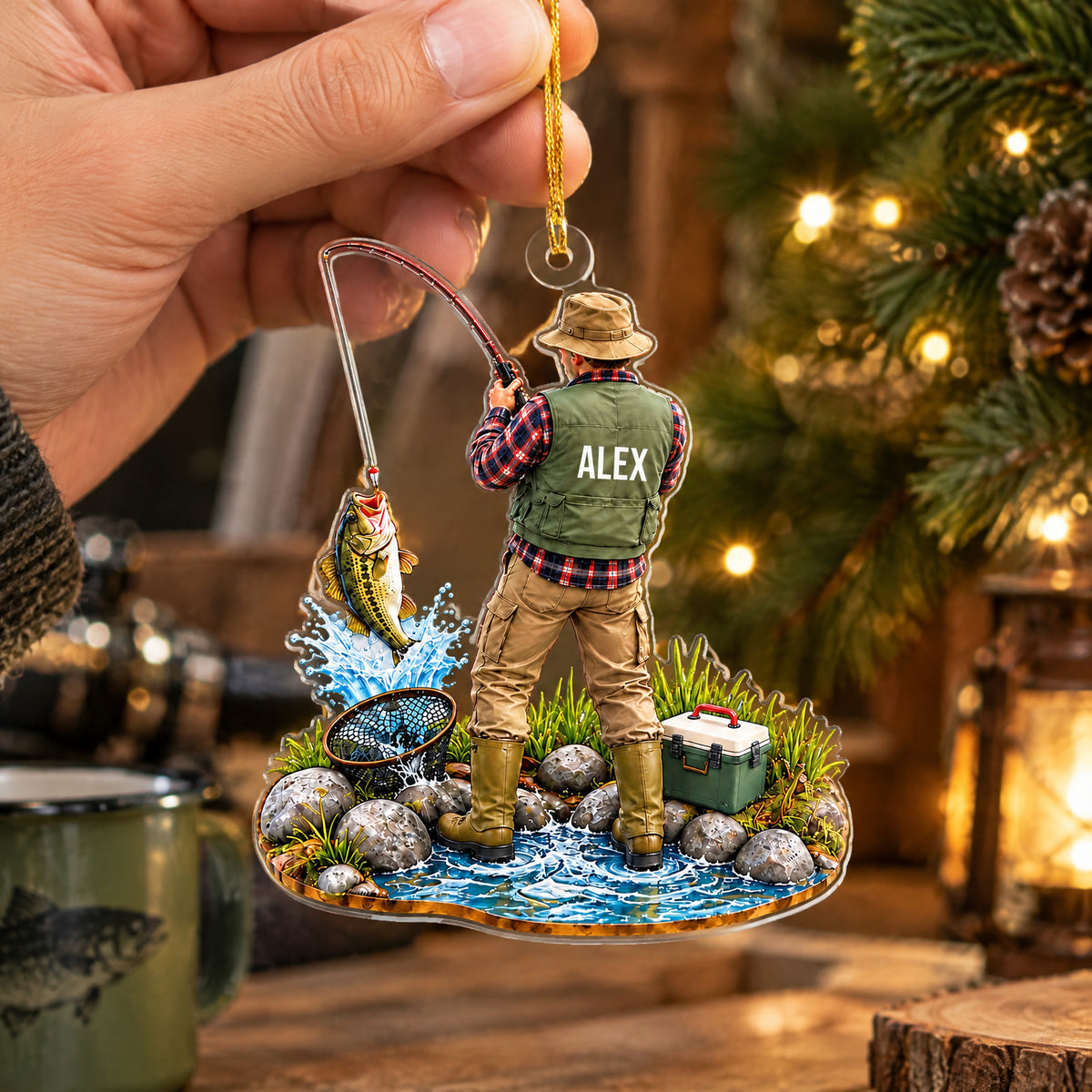 Fishing Is My Therapy - Personalized Acrylic Ornament, Custom Name Angler Keepsake, Fishing Gift