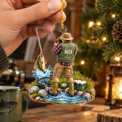 Fishing Is My Therapy - Personalized Acrylic Ornament, Custom Name Angler Keepsake, Fishing Gift