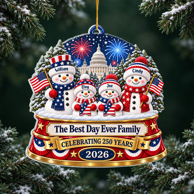 Patriotic Snowman Family - Personalized Acrylic Ornament, 250 Years Of Freedom Christmas Ornament, Snowman Custom Acrylic Keepsake