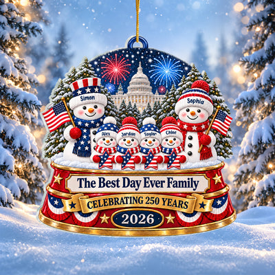 Patriotic Snowman Family - Personalized Acrylic Ornament, 250 Years Of Freedom Christmas Ornament, Snowman Custom Acrylic Keepsake