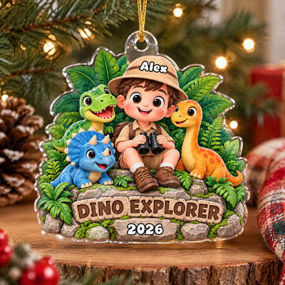 Dino Explorer - Personalized Acrylic Ornament, Custom Name Child Dinosaurs Ornament