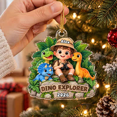 Dino Explorer - Personalized Acrylic Ornament, Custom Name Child Dinosaurs Ornament