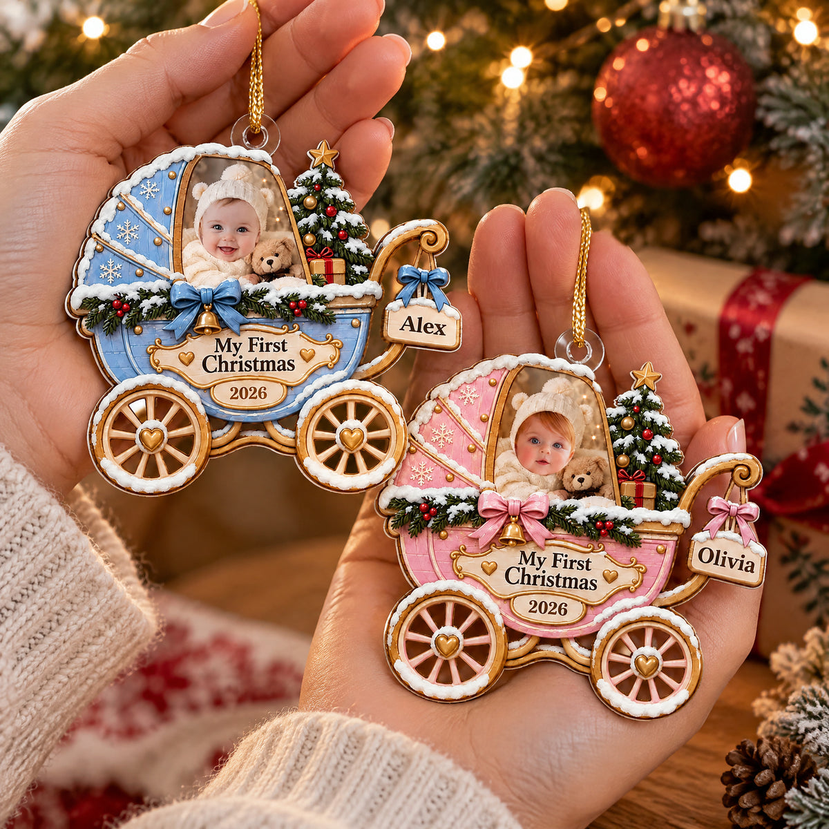 Cute Baby First Christmas - Personalized Acrylic Ornament, Christmas Gift For New Baby