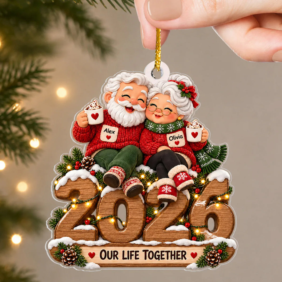 Cozy Couple Giant Numbers Christmas - Personalized Acrylic Ornament, Custom Couple Name Christmas Ornament, Gift For Couple