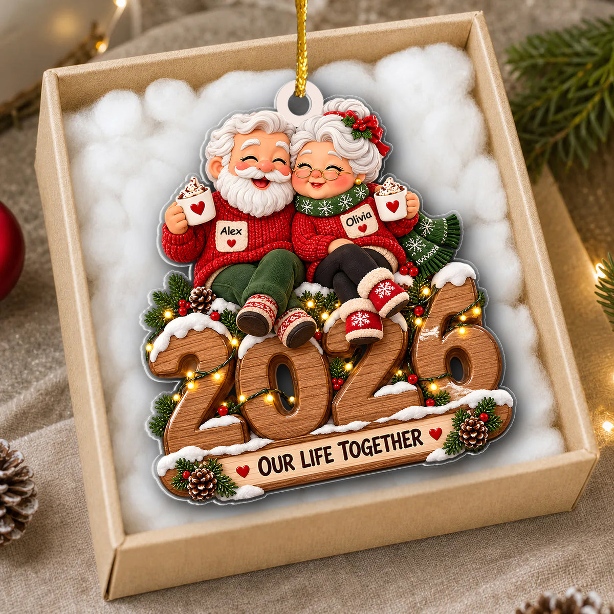 Cozy Couple Giant Numbers Christmas - Personalized Acrylic Ornament, Custom Couple Name Christmas Ornament, Gift For Couple