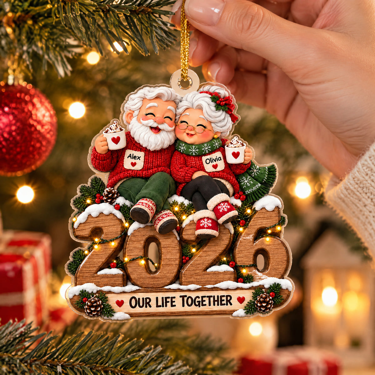 Cozy Couple Giant Numbers Christmas - Personalized Acrylic Ornament, Custom Couple Name Christmas Ornament, Gift For Couple