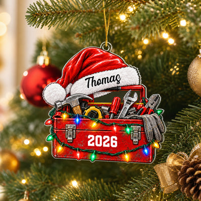 The Man Who Can Fix Anything - Personalized Acrylic Ornament, Custom Name Toolbox Christmas Ornament, Gift for Craftsman
