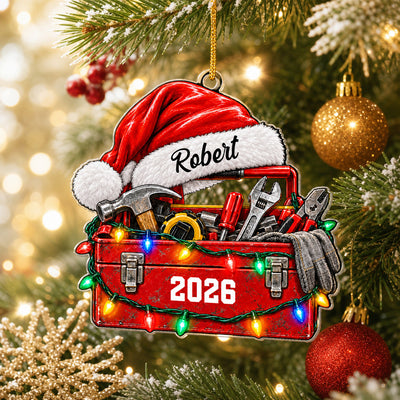 The Man Who Can Fix Anything - Personalized Acrylic Ornament, Custom Name Toolbox Christmas Ornament, Gift for Craftsman