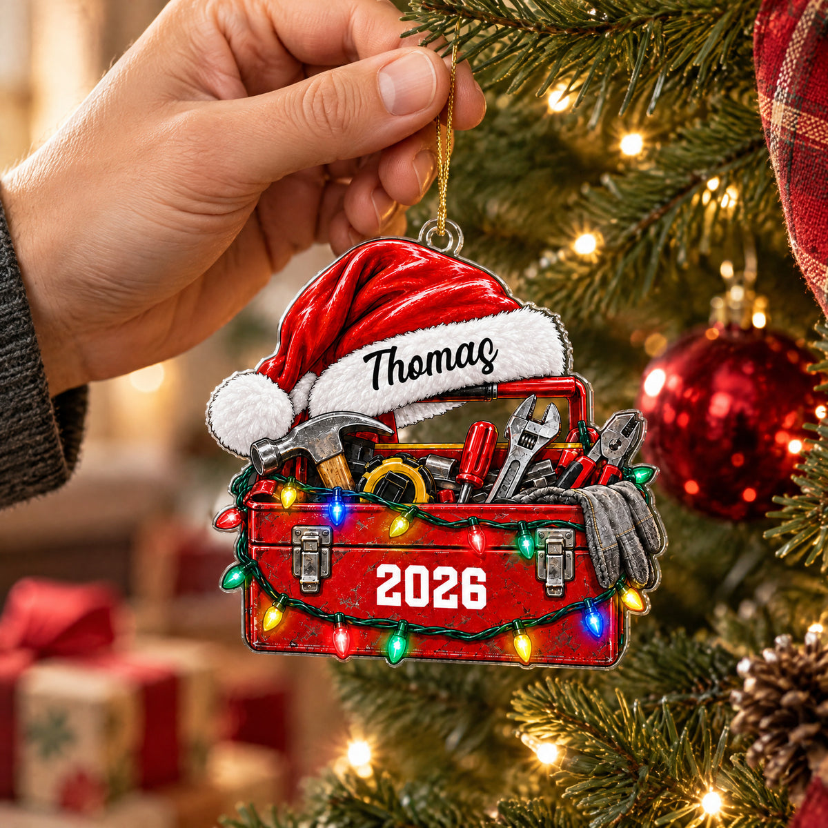 The Man Who Can Fix Anything - Personalized Acrylic Ornament, Custom Name Toolbox Christmas Ornament, Gift for Craftsman