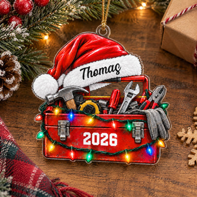 The Man Who Can Fix Anything - Personalized Acrylic Ornament, Custom Name Toolbox Christmas Ornament, Gift for Craftsman