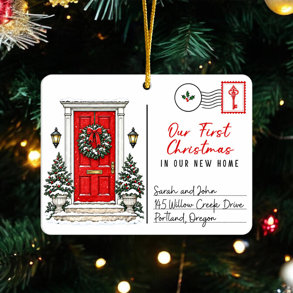 First Home With Us - Personalized Acrylic Ornament, Custom Couple Name And Address Ornament, Gift for Couple