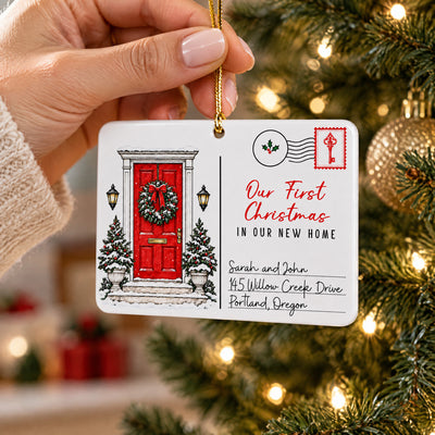 First Home With Us - Personalized Acrylic Ornament, Custom Couple Name And Address Ornament, Gift for Couple