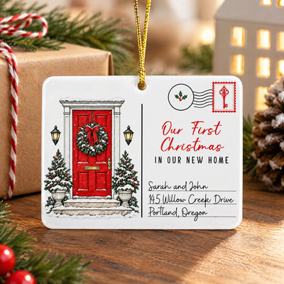 First Home With Us - Personalized Acrylic Ornament, Custom Couple Name And Address Ornament, Gift for Couple