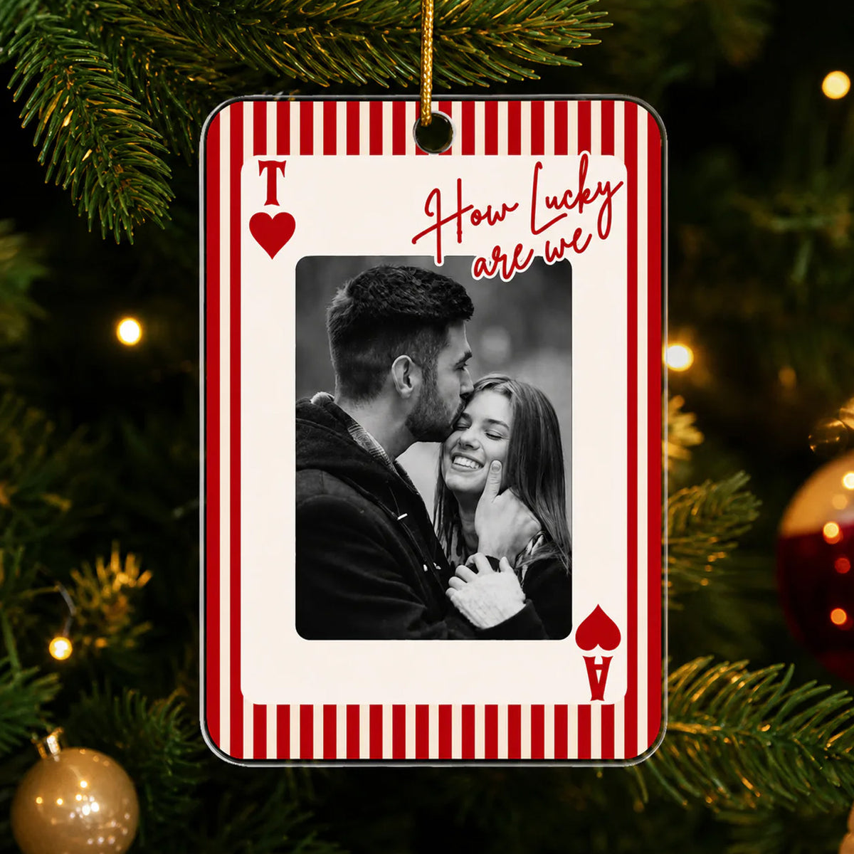 How Lucky Are We - Personalized Acrylic Ornament, Custom Name And Photo Couple Ornament, Gift for Couple