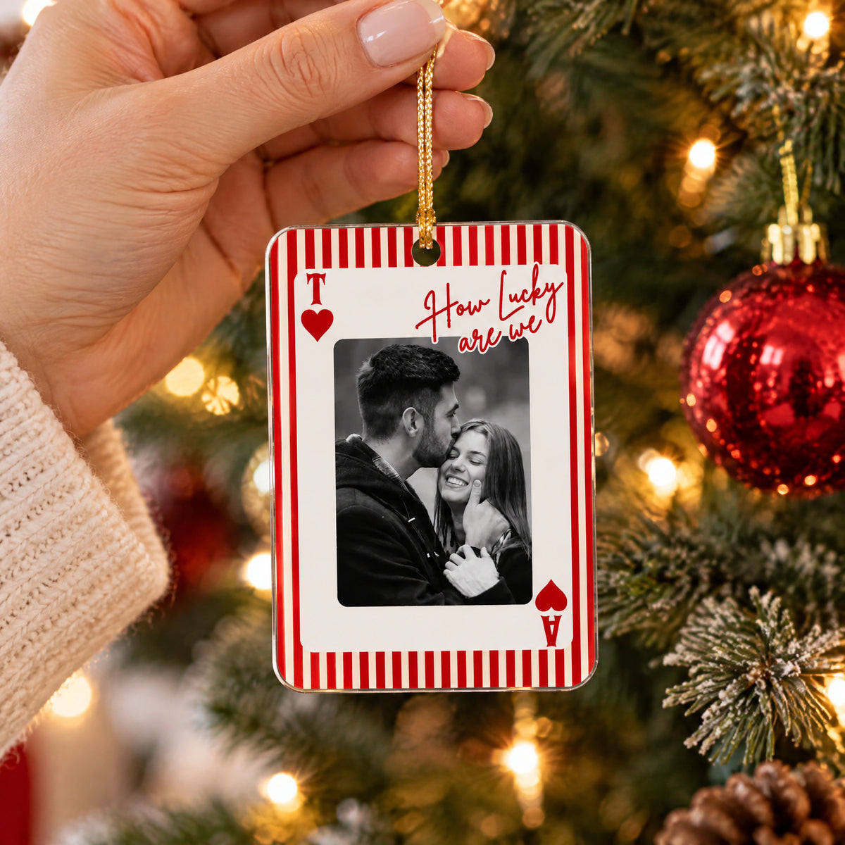 How Lucky Are We - Personalized Acrylic Ornament, Custom Name And Photo Couple Ornament, Gift for Couple