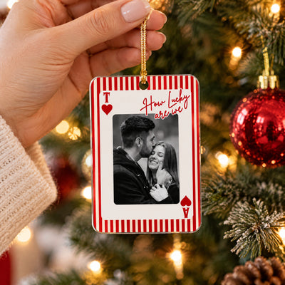 How Lucky Are We - Personalized Acrylic Ornament, Custom Name And Photo Couple Ornament, Gift for Couple