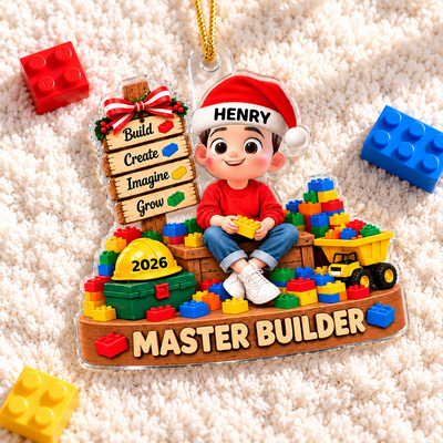 Master Builder - Personalized Acrylic Ornament, Custom Name Kids Toy Blocks Ornament, Gift for Kids