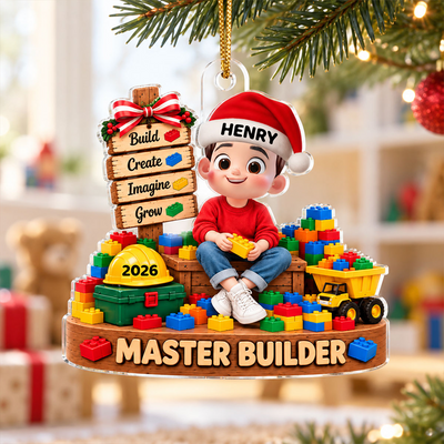 Master Builder - Personalized Acrylic Ornament, Custom Name Kids Toy Blocks Ornament, Gift for Kids