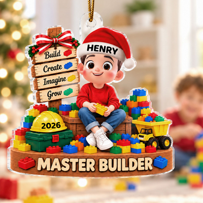 Master Builder - Personalized Acrylic Ornament, Custom Name Kids Toy Blocks Ornament, Gift for Kids