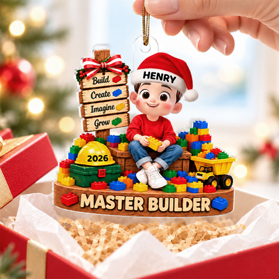 Master Builder - Personalized Acrylic Ornament, Custom Name Kids Toy Blocks Ornament, Gift for Kids