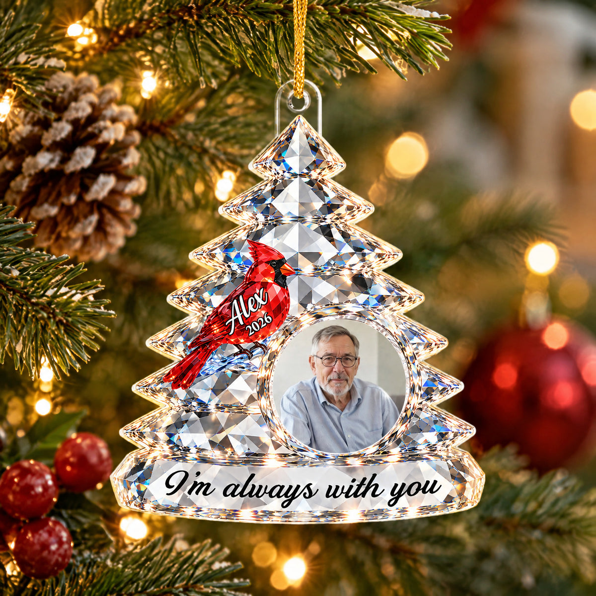 Always Beside You Until We Meet - Personalized Acrylic Ornament, Custom Photo Cardinal Memorial Christmas Holiday Ornament