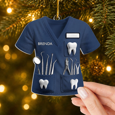 Dentist Uniform- Personalized Acrylic Ornament, Dentist Uniform Custom Name