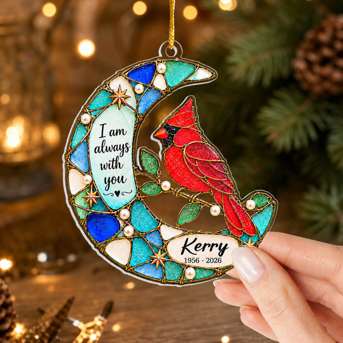 Cardinal Faux Stained Glass I Am Always With You - Personalized Acrylic Ornament, Memorial Gift