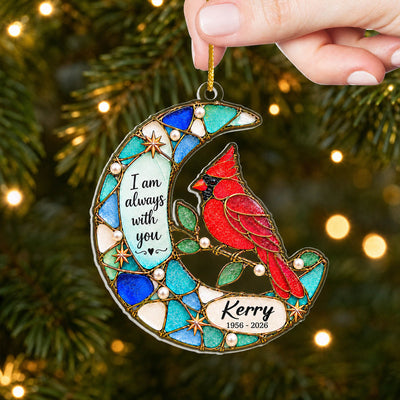 Cardinal Faux Stained Glass I Am Always With You - Personalized Acrylic Ornament, Memorial Gift