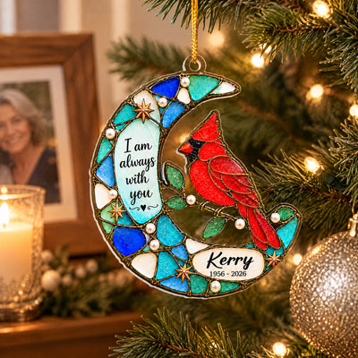 Cardinal Faux Stained Glass I Am Always With You - Personalized Acrylic Ornament, Memorial Gift