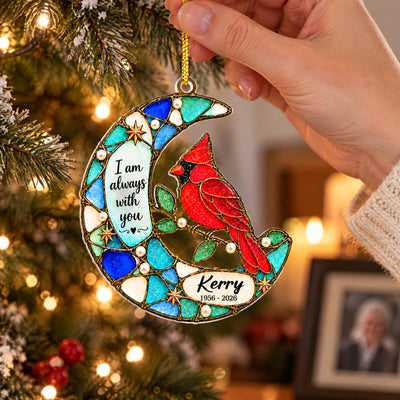 Cardinal Faux Stained Glass I Am Always With You - Personalized Acrylic Ornament, Memorial Gift