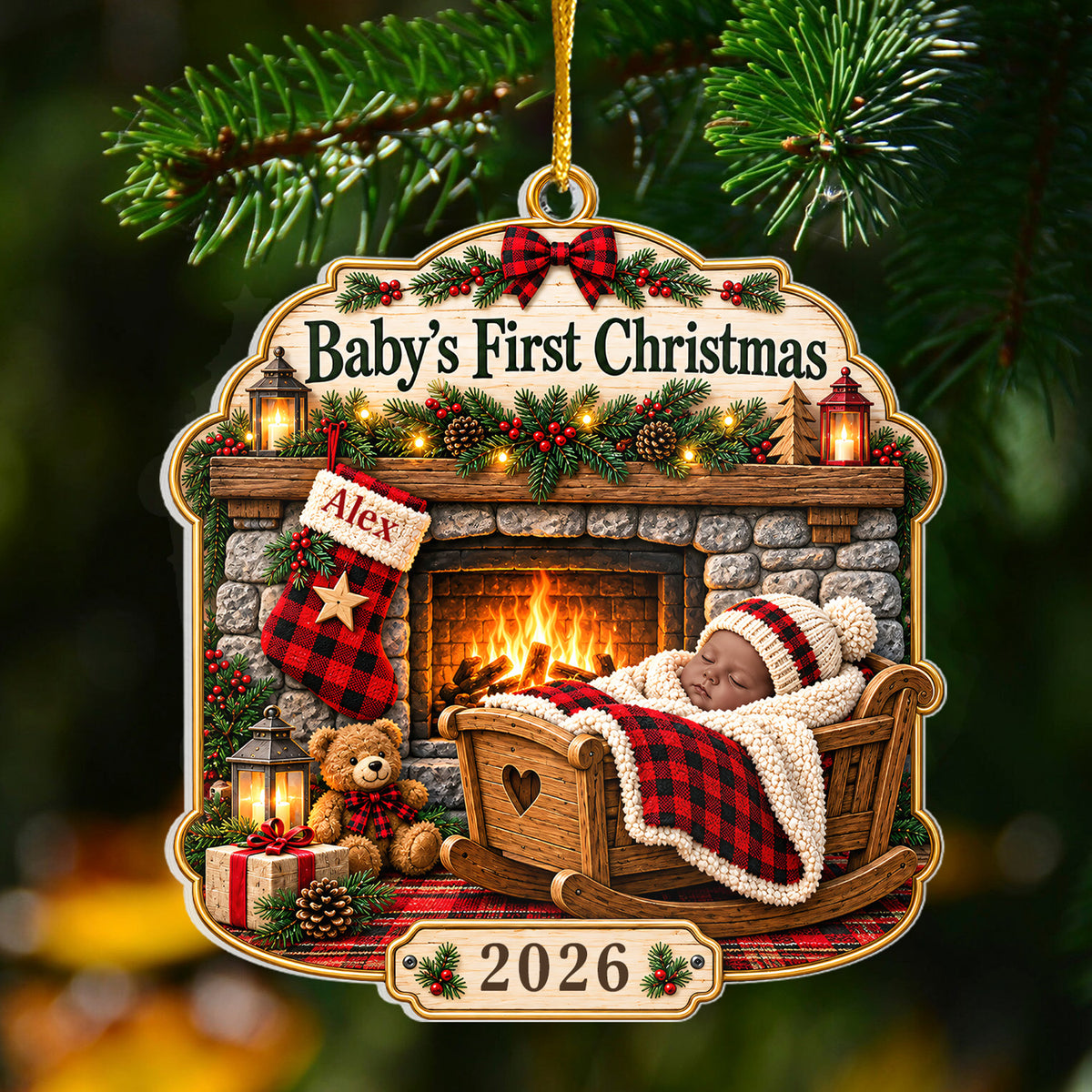 Baby's First Christmas- Personalized Acrylic Ornament, Rustic Cabin First Christmas, 1st Christmas Gift