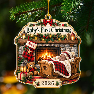 Baby's First Christmas- Personalized Acrylic Ornament, Rustic Cabin First Christmas, 1st Christmas Gift