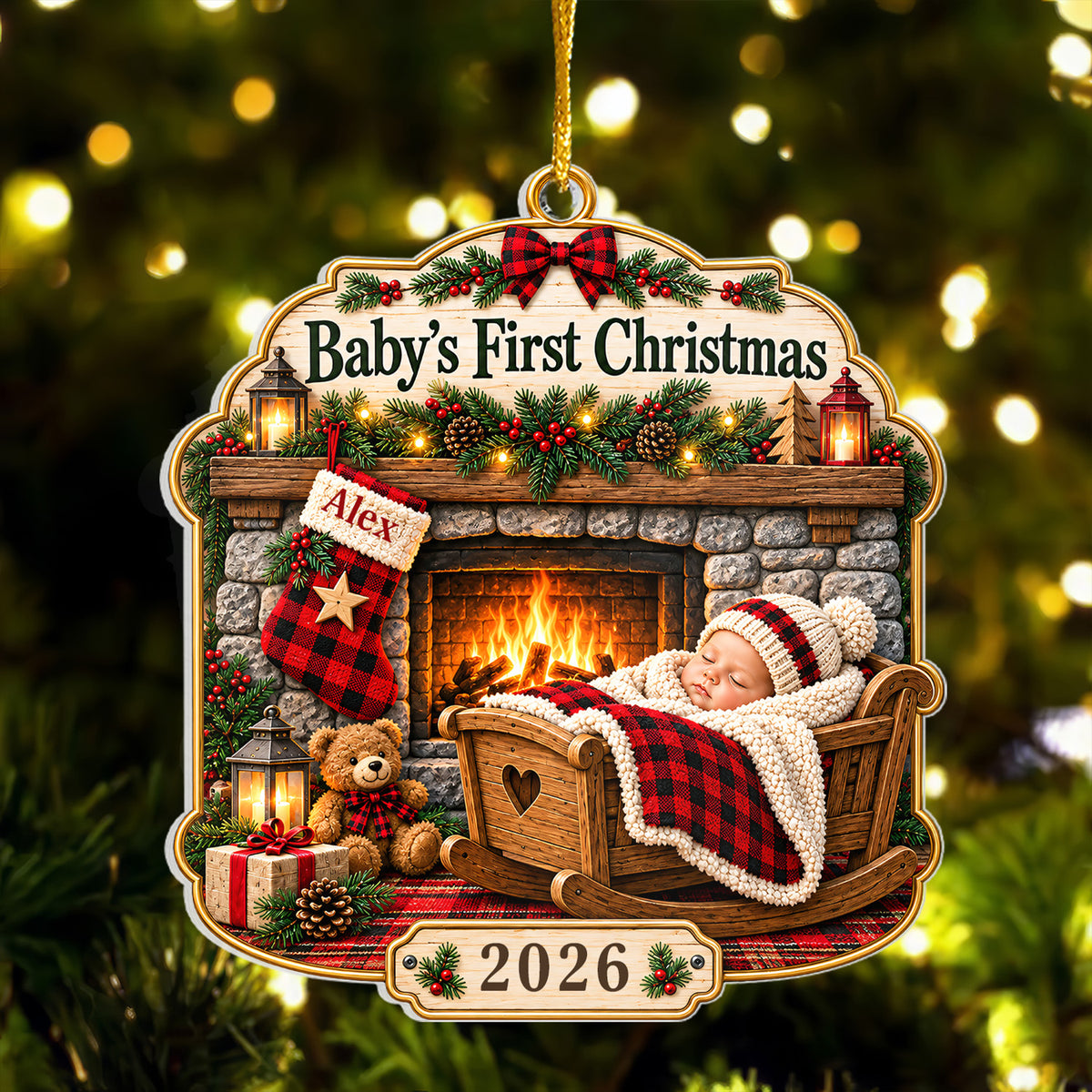 Baby's First Christmas- Personalized Acrylic Ornament, Rustic Cabin First Christmas, 1st Christmas Gift