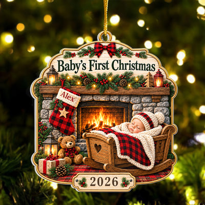 Baby's First Christmas- Personalized Acrylic Ornament, Rustic Cabin First Christmas, 1st Christmas Gift