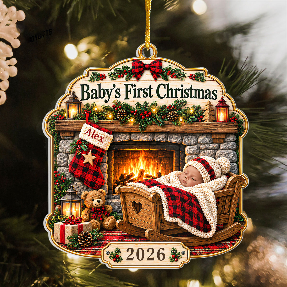 Baby's First Christmas- Personalized Acrylic Ornament, Rustic Cabin First Christmas, 1st Christmas Gift