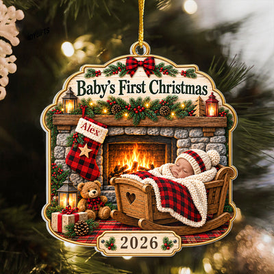 Baby's First Christmas- Personalized Acrylic Ornament, Rustic Cabin First Christmas, 1st Christmas Gift
