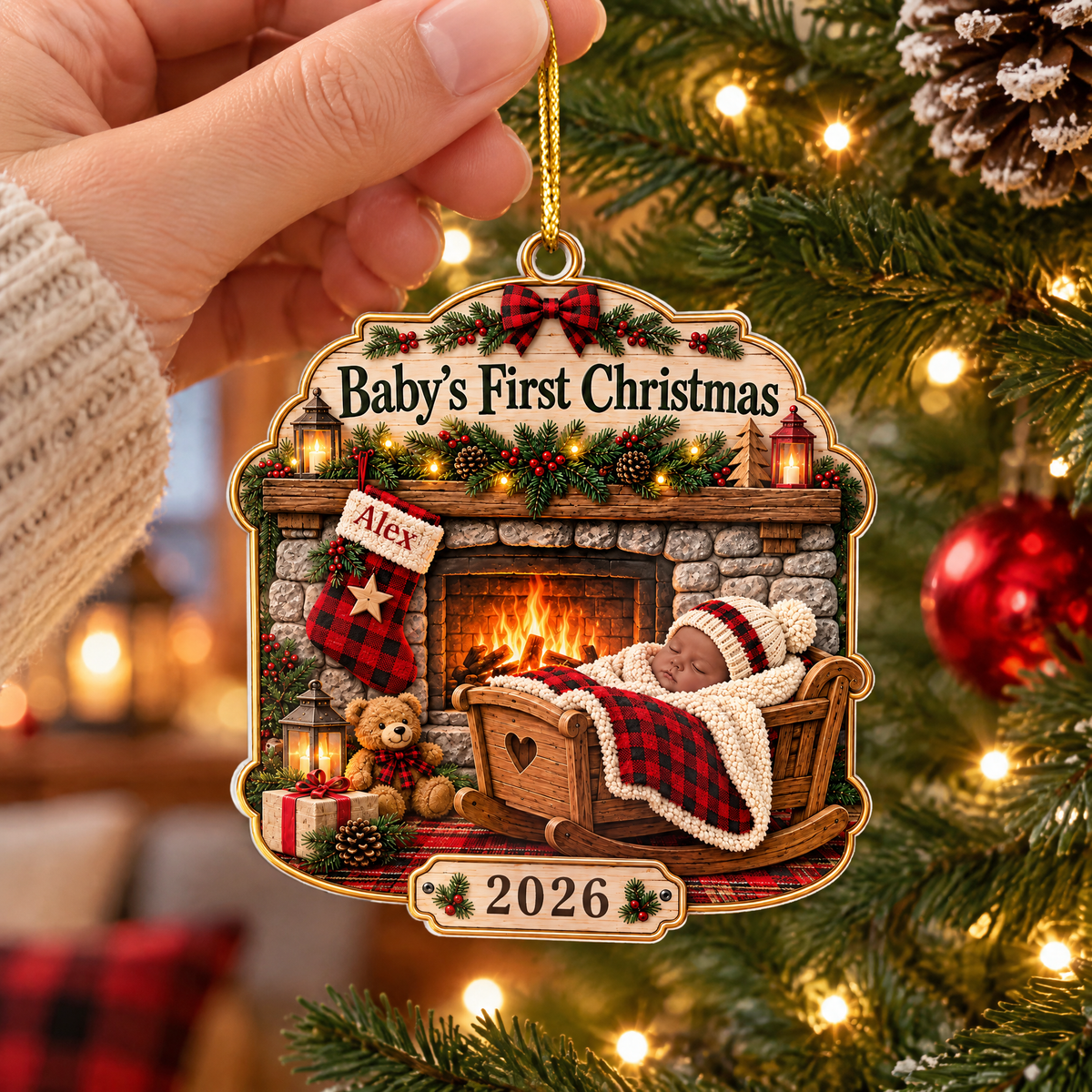 Baby's First Christmas- Personalized Acrylic Ornament, Rustic Cabin First Christmas, 1st Christmas Gift