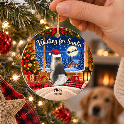 Waiting For Santa - Personalized Acrylic Ornament, Pet Lovers Gift With Custom Name & Year