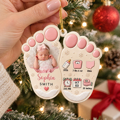 The Sweetest Gift We Ever Received – Personalized Acrylic Ornament, New Baby Christmas Ornament With Custom Photo, Baby Footprint Ornament