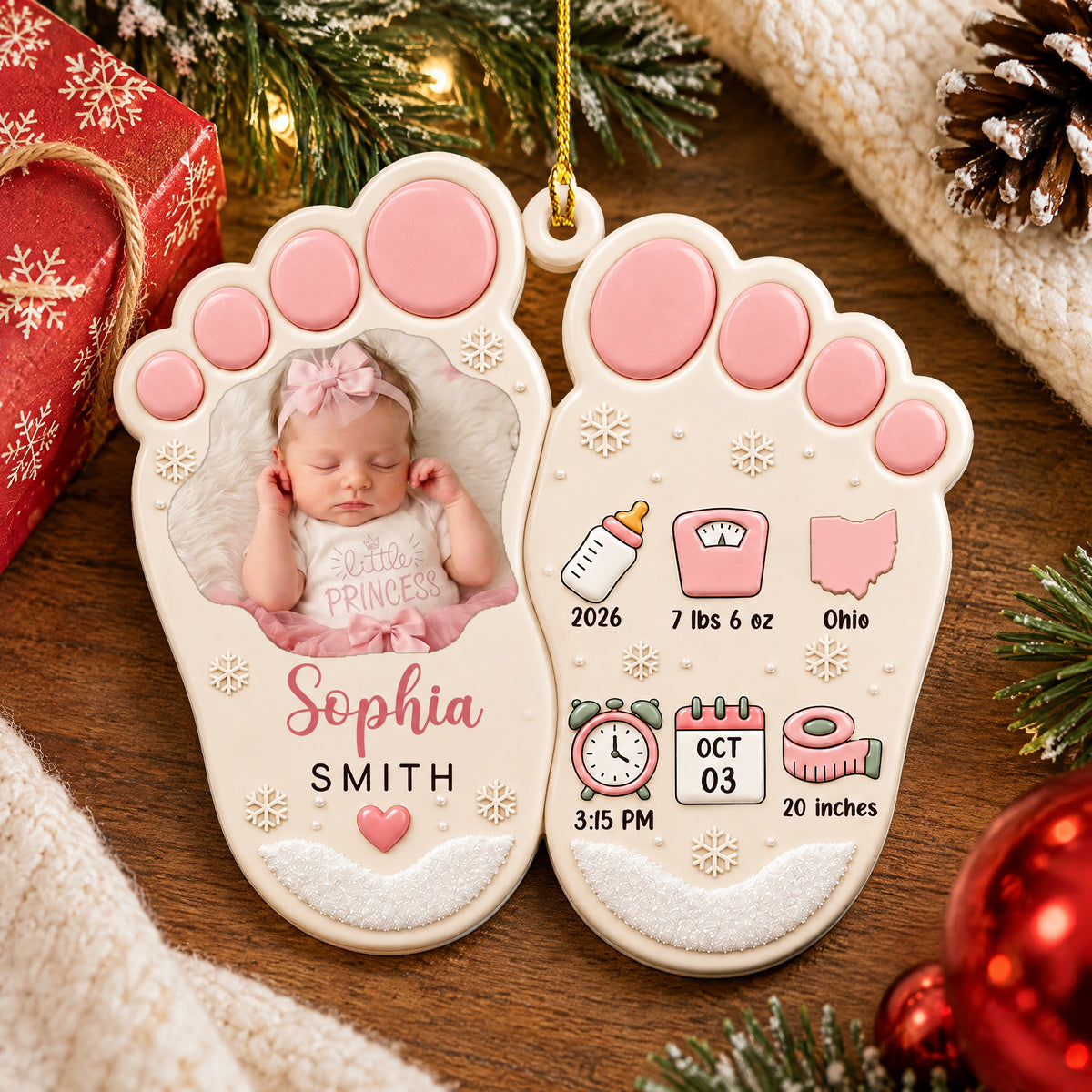 The Sweetest Gift We Ever Received – Personalized Acrylic Ornament, New Baby Christmas Ornament With Custom Photo, Baby Footprint Ornament