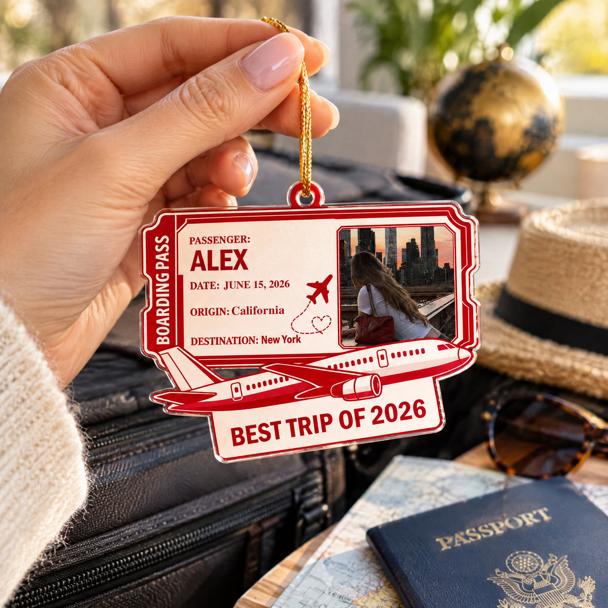 Best Trips Of The Year - Personalized Acrylic Ornament, Custom Boarding Pass Travel Memory Ornament