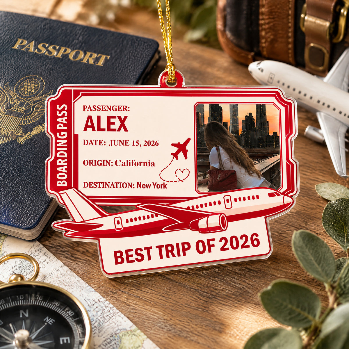 Best Trips Of The Year - Personalized Acrylic Ornament, Custom Boarding Pass Travel Memory Ornament