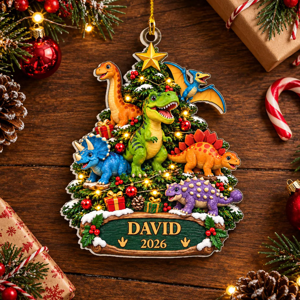 Personalized Dinosaur Acrylic Christmas Ornament for Kids - CustomizeAF™