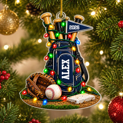 Baseball Gear Faux-3D - - Personalized Acrylic Ornament, Gift for Baseball Lovers